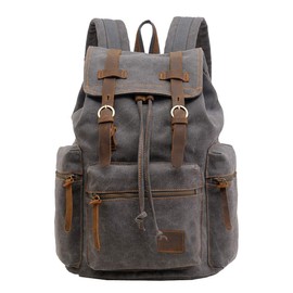 Berchirly Vintage Casual Canvas Leather Backpack Rucksack Travel Bookbag Satchel