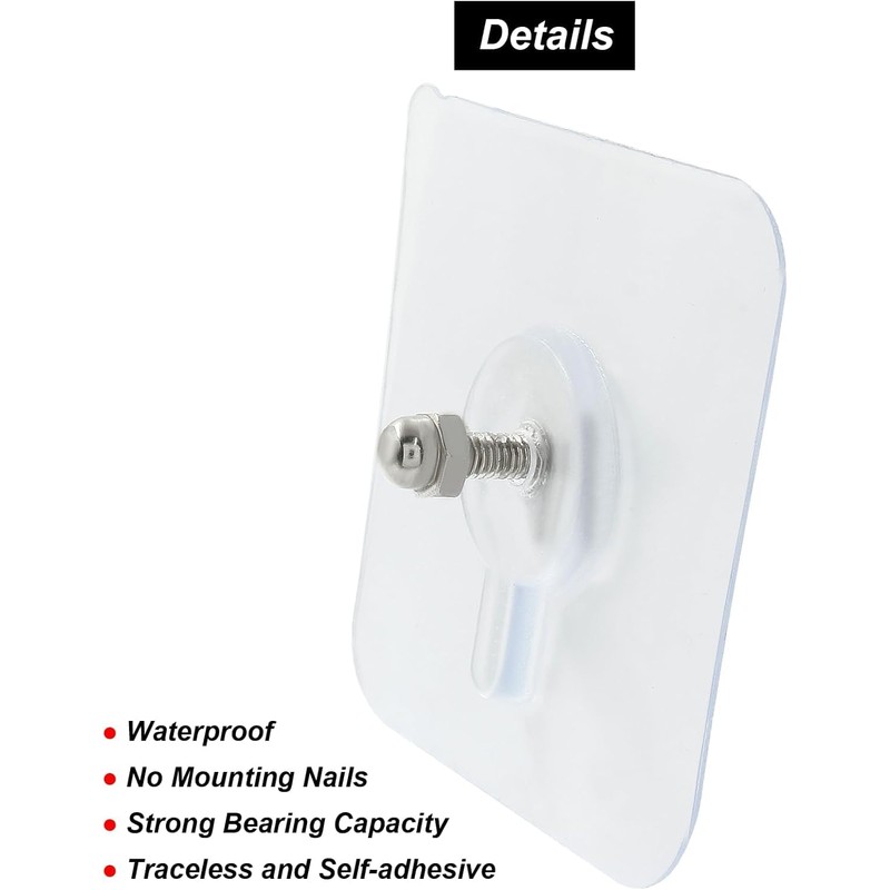 Celbon Transparent Shower Caddy Adhesive Hooks, 4-Pack, Strong Sticker Pads