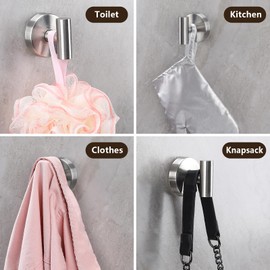 MNGD Suction Cup Hooks for Shower, Stainless Steel Vacuum Suction Cup Bathroom Shower Holders for Hanging Brushed Nickel (4-Pack)