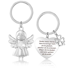 Guardian Angel Key Ring Lucky Charm Holds Four Leaf Clover Motivational Courage Pendant Good Luck Angel Ornaments Gifts for Family Friends Colleagues Own - Transparent