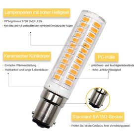 B15d LED Dimmable 7 W Replacement for Osram Halolux Ceram 75 W B15D Halogen Bulb, Warm White 3000 K, 700 LM, Double Contact, AC 220 V, Bayonet Cap LED B15d Warm White, Set of 2