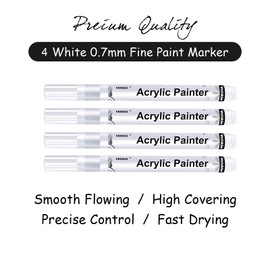 White Paint Pen,4 Pack 0.7mm Acrylic White Permanent Marker White Paint Pens for Rock Painting Stone Ceramic Glass Wood Plastic Glass Metal Canvas Water-based Extra Fine Point