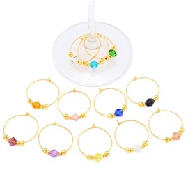 Pride & Par 12Pcs Gold Plating Ring with Gem Charms for Glasses - Wine Glass Markers for Stem Glasses - Decoration for Weddings & Parties