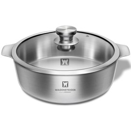 WAGENSTEIGER 4.18Quarts Stainless Steel Sauté pan Casserole Pot with Tempered Glass Lid, 3-Ply Construction with Aluminum Core, Stylish Design, Brushed Finish, Minimalist Design