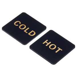 PATIKIL 2 Pairs / 4 Pieces Self Stick Hot/Cold Water Label Acrylic Square Sticker Signs for Taps Sink Black