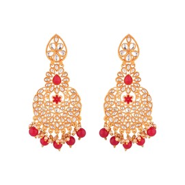 Efulgenz Crystal Austrian Stone Earrings Faux Pearl Floral Wedding Bridal Chandbali Dangle Earring Set Indian Jewellery for Women