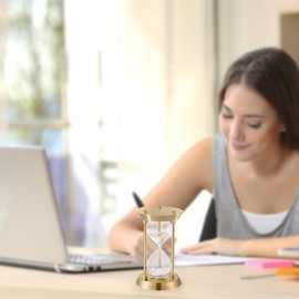 Sand Timer 5 Minute Hourglass,5.1 Inch Small Sand Clock, Antique Brass Sand Watch 5 Min, Vintage Reloj De Arena 5 Minuto,Metal Unique Decorative Hour Glass Sandglass for Kitchen Home Office Game Gifts