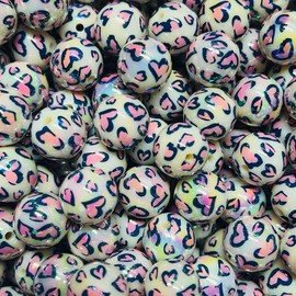 Printed 16mm Beads 15pk - Customizable Designs for DIY Projects, Durable High-Quality Acrylic Beads for Crafting & Jewelry Making:_Printed Hearts