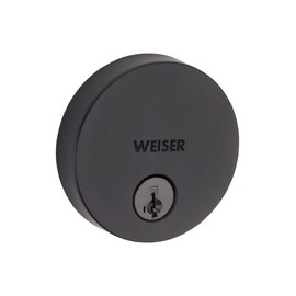 Weiser Uptown Matte Black Round Deadbolt Lock, ANSI/BHMA Grade 1 Certified Front Door Lock, Kick Proof, Bump Proof & Anti-theft Exterior Door Lock with Key, Modern Door Locks for Entry Door