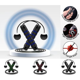 ONEGlobal Steel Reinforced Cordless Skipping Rope for Adults | Adjustable Tangle-Free dual Jump Rope with Comfortable Non-Slip EVA Foam Handle for Workouts, Boxing Exercises (Cordless, Blue)