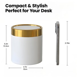 JILLICK Mini Trash Can with Lid, 1.5 Liter / 0.4 Gallon Small Metal Desk Garbage Bin for Countertop, Coffee Bar, Vanity – White