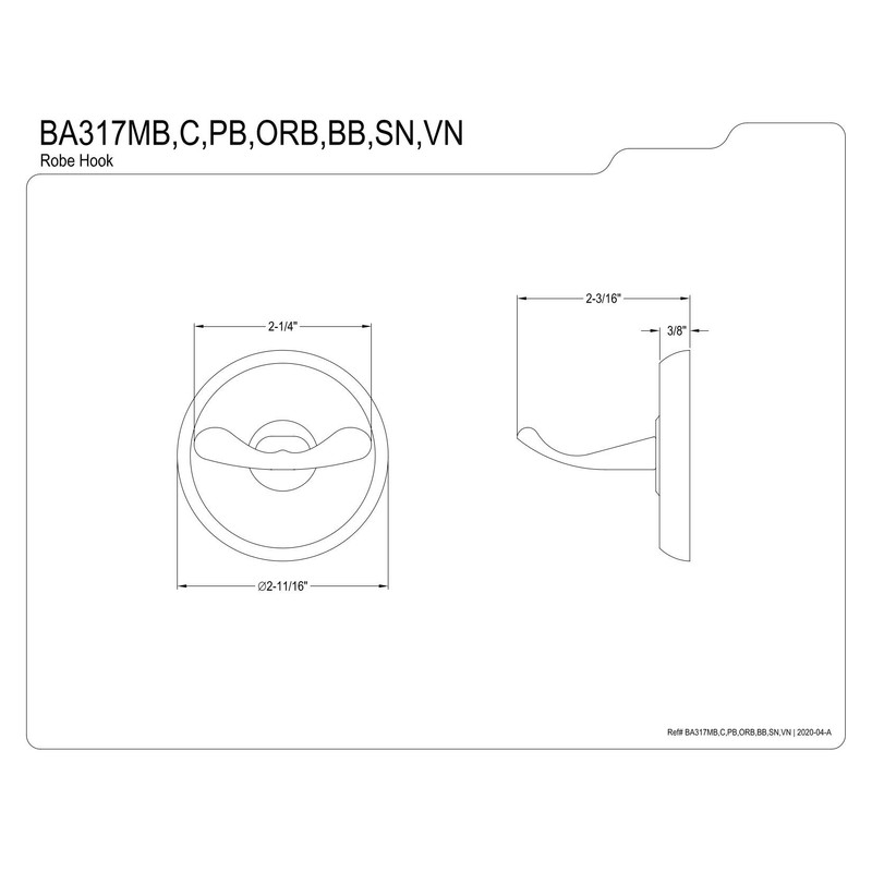 Kingston Brass BA317BB Classic Robe Hook, Brushed Brass