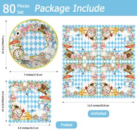 80 Pcs Tea Party Plates and Napkins for 40 Guests Tea Party Supplies Disposable Tableware Set White & Blue Teacup Paper Plates Napkins for Birthday Baby Shower, Teacup Theme Partys Supplies