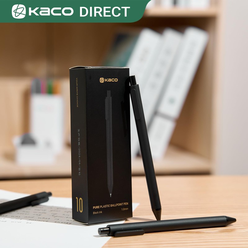 Kaco 10 Pieces Ballpoint Pens PURE, Black Ink, 1.0 mm