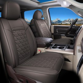 Coverado Leather Car Seat Covers, Waterproof Dooge Ram 1500 Seat Covers Compatible with 2002-2024 Dodge Ram 1500 2500 3500 with Flat Bench (Full Set, Black)