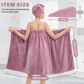 HJMJY Bath Wrap Towels for Women C Adjustable Spa Shower Wrap with Super Absorbent Microfiber, Quick-Dry Body & Hair Towel Set for Home, Hotel, Beach, Pool, Gym, Travel C Purple