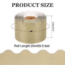 PATIKIL Glitter Bulletin Board Border, 65.6 Feet Poster Chalkboard Cork Decoration Trim Scalloped Borders Wall Decor for Classroom Office Locker, Dark Gold