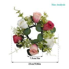 Candle Rings Flower Wreath Artificial Rose Candle Holder 9" for Wedding Centerpieces Spring Home Garland Farmhouse Party Tables Decoration