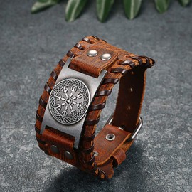 Cupimatch Men's Leather Bracelet Wide Wrap Bracelet Braided Flesh Bracelet Bangle Rope Boys Length Adjustable Brown Black, Leather Faux Leather