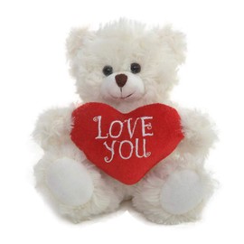 Plushland Stuffed Mocha Heart Bear - Plush Bear Toy for Kids & Adults - Embroidered Heart Pillow - Brown-6 inches (Love You-Cream)