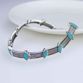 Allereya Vintage Turquoise Choker Necklace Blue Stone Choker Necklace Silver Short Chain Necklace Punk Chunky Collar Necklace Jewellery for Women and Girls