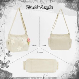 OPLERT Star Tote Hobo Bag for Women Large Cord Crossbody Bag Y2K Cute Tote Bags Aesthetic Messenger Handbag, beige