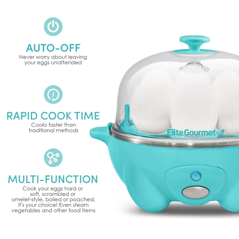 Elite Gourmet Easy Electric 7 Egg Capacity Soft, Medium, Hard-Boiled