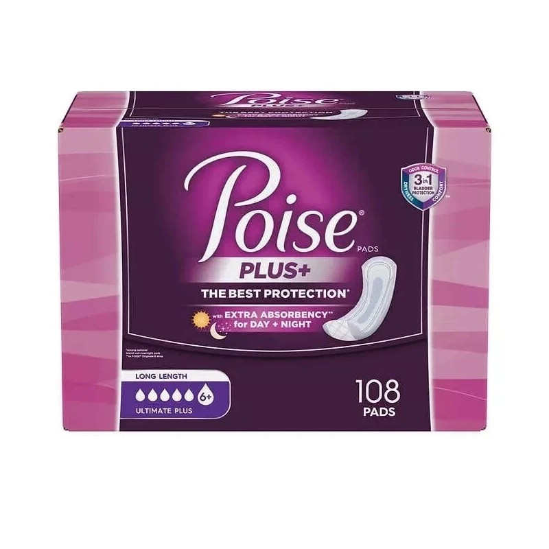 POISE PLUS Ultimate Absorbency Pads 108 Long Length Pads For