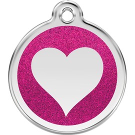 K9 Palace Red Dingo Stainless Steel with Glitter Pet I.D. Tag - Heart (hot Pink, Large)