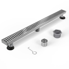 Shower Drain Stainless Steel for Bathroom: Brushed Nickel Linear Shower Drain 48 Inch with Removable Capsule Pattern Grate - Adjustable Rectangular Shower Floor Drain with Hair Strainer
