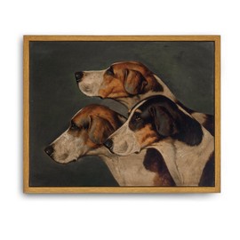 Roslynity Framed Canvas Wall Art Vintage Print Oil Paintings Three English Foxhounds Dog Animal Old Hunting Hound Retro Aesthetic Artwork for Home Living Room Bathroom Wall Decor (8"x10")