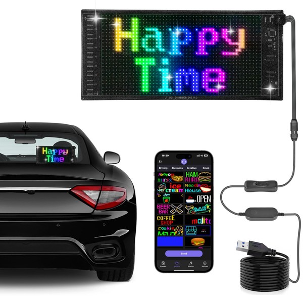 Double Row Scrolling LED Car Sign, 10.6"×4.7" Brighter Flexible Bluetooth