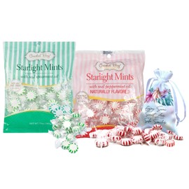 Coastal Bay Confections Starlight Mints With Natural Spearmint Oil and Starlight Mints with Real Peppermint Oil | Holiday Green and Red Gift Candy Variety Mix | Bundle With Soko Smiles Pocket Bag