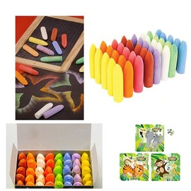 HK Online 40 SMALL CHUNKY CHALKS & 1 3D JUNGLE ERASER -Large Hopscotch Chalk, STREET CHALKS, SIDEWALK Chalk, WALL ART Chalk (40 CHUNKY Chalks)