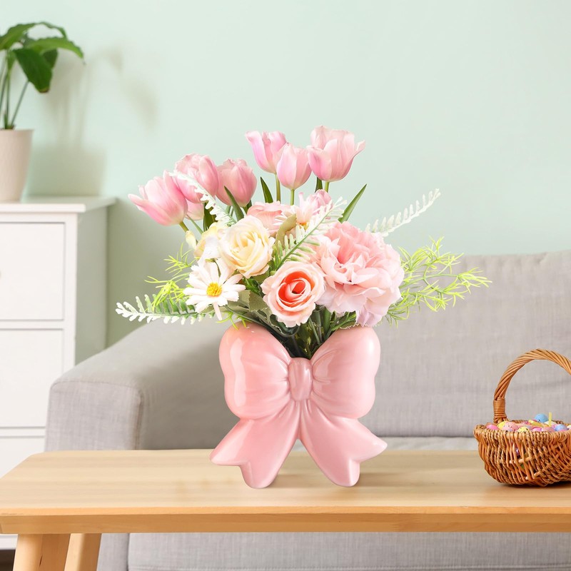 Jingmore Bow Vase Coquette Ceramic Vase Pen Holder Makeup Brush