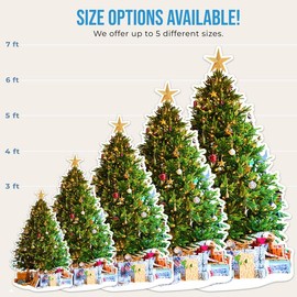 Life Size Christmas Tree Cardboard Cutout, Christmas Tree Cutout with Foldable Stand, Coroplast High Resolution Print Stand Up - 3FT