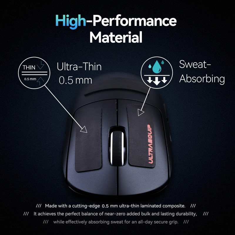 ULTRAEQUIP 2-Pack Universal Mouse Grip Tape, Ultra-Thin 0.5mm, Pre-Cut Self-Adhesive