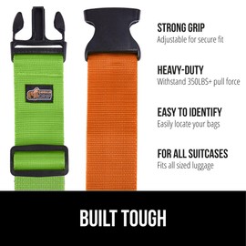 Gorilla Grip Heavy Duty 4 Pack Adjustable Luggage Straps for Suitcases, Easy to Identify Travel Belt Connector Holds Suitcase Together, Extends Life of Bag, Strap Connects Two Bags, Green and Orange