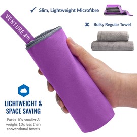 VENTURE 4TH Toalla de Viaje de Secado Rápido y Resistente al Olor | Toallas de Microfibra Livianas y de Alto Rendimiento, Ideal para Camping, Senderismo, Gimnasio, Yoga y Playa (Morado-Gris Medium)