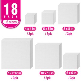 PHOENIX Square Canvases for Painting - 18 Pack Canvas Boards Multipack 4x4,5x5,6x6,8x8,10x10,12x12 in 8 Oz Triple Primed Cotton Flat White Blank Canvas Panels Bulk Pack for Acrylic & Oil Paints