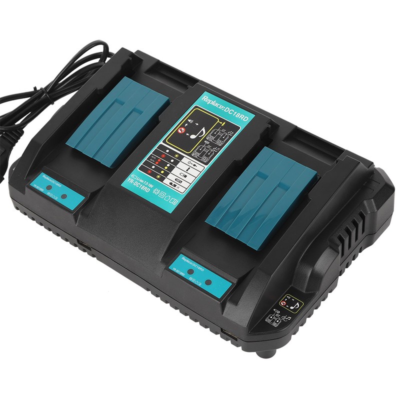 Double Battery Charger with USB Interface DC18RD Fit for Makita