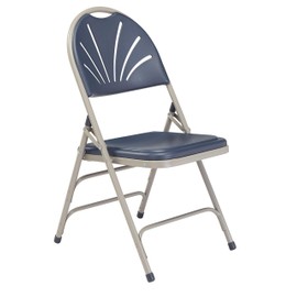 (4 Pack) NPS 1100 Series Deluxe Fan Back with Triple Brace Double Hinge Folding Chair, Dark Blue