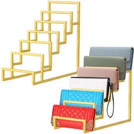 DoubleFill 2 Pack Clutch Purse Display Stand Retail Store Wallet Display Rack Metal Purse Holder for Closet Bag Organizer for Home Boutique Store Supplies (8.27 x 7.09 x 5.91'',Gold)