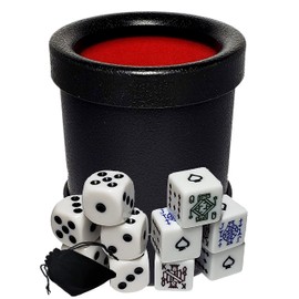Cyber-Deals Dice Cup with White Poker (Spades Ace) & Pip Dice in Storage Pouch Set (1 Set)