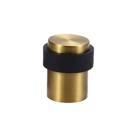 Cylindrical Floor Door Stop, Solid Stainless Steel Door Stop with Rubber Bumper, Brushed Gold, Pack of 2