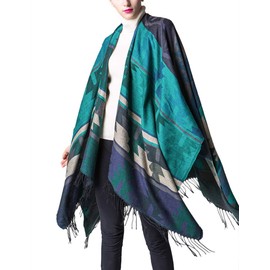 xxxiticat Women's Native American Trendy Cashmere Plaid Pattern Wrap Shawl Cardigan Poncho Cape Scarf(GR) Green