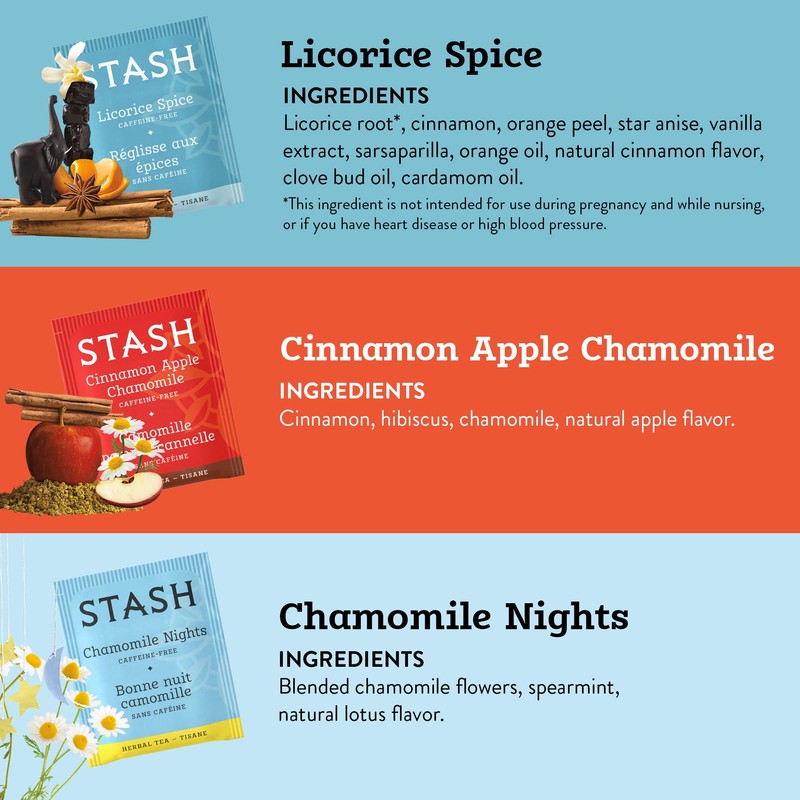 Stash Tea Soothing Herbal Tea 6 Flavor Variety Pack, 6