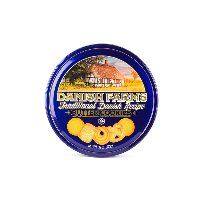 Danish Farms Traditional Butter Cookies, 32-Oz. Blue Cookie Tin, Traditional