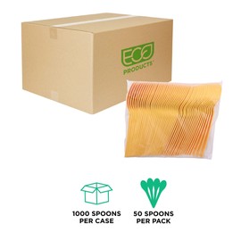 Eco-Products Compostable CPLA 6" Plastic Spoons, Case of 1000, Disposable Yellow Spoon, Plantware Cutlery, Renewable Material Made from Plants, Sturdy and Strong, BPI-Certified