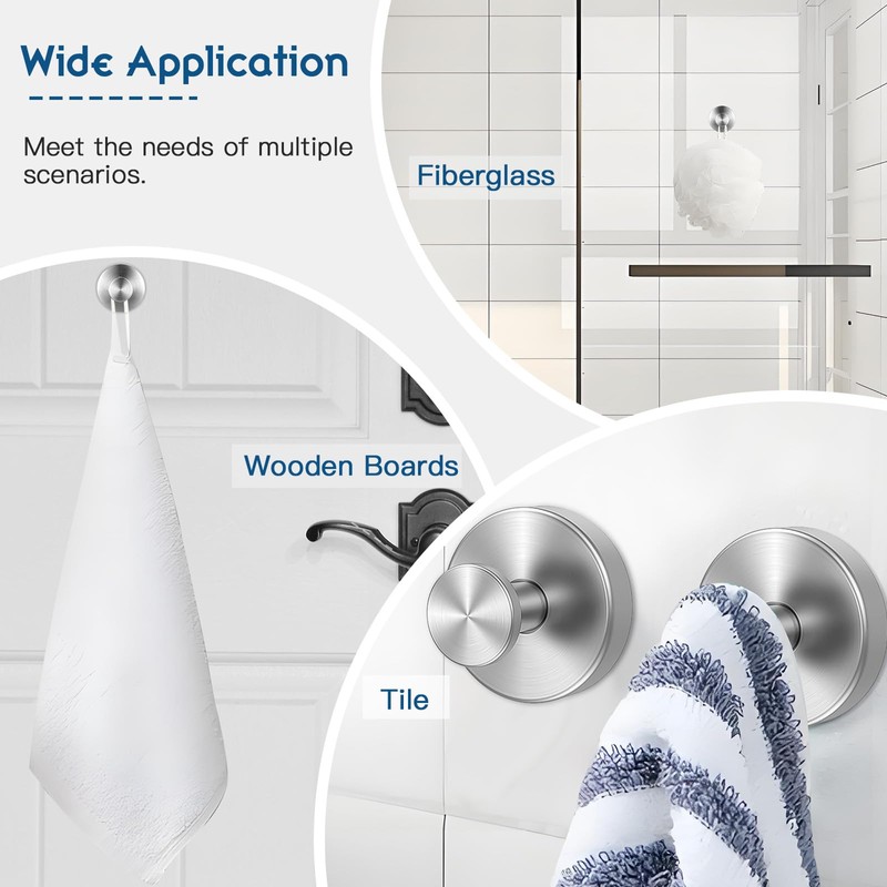 ZOCONE 4 Pcs Suction Hooks No-Drill Suction Cup Hooks, Stainless